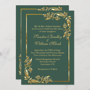 Invitación Marco dorado Elegante Selva Verde con Impresión do