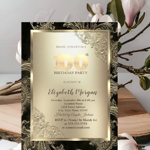 Invitación Marco Dorado Festivo, Damasco Floral Cumpleaños 10