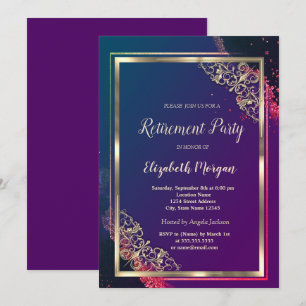 Invitación Marco dorado festivo de jubilación violeta