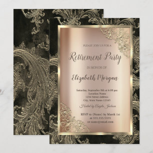 Invitación Marco dorado festivo,Jubilación de damasco floral