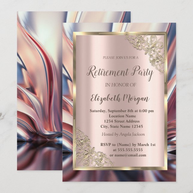 Invitación Marco dorado festivo, oro Rosa, retiro abstracto (Anverso / Reverso)