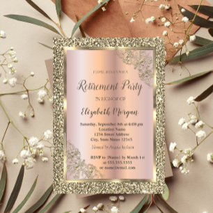 Invitación Marco Dorado Festivo, Rosa Dorado, Jubilación con 