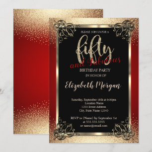 Invitación Marco dorado, fiesta de cumpleaños 50 de Confetti 