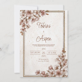 Invitación Marco Dorado Flor de Rosa Vintage Boda Rústica