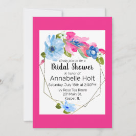 Invitación Marco dorado floral azul caliente azul acuático