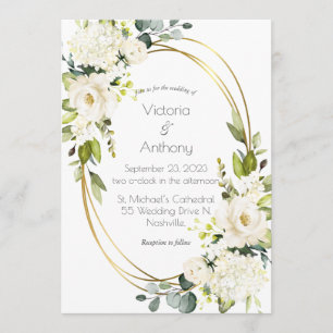 Invitación Marco dorado floral blanco bonito Boda moderno