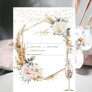 Invitación Marco dorado floral Boda de vidrio de champán RSVP
