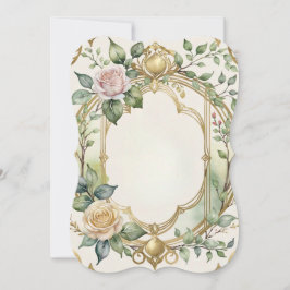 Invitación marco dorado floral boda romántico