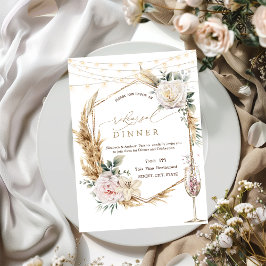 Invitación Marco dorado floral Champagne Glass Ensayo Cena
