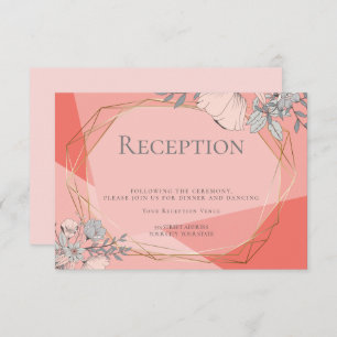 Invitación Marco dorado floral de coral de recepción de boda