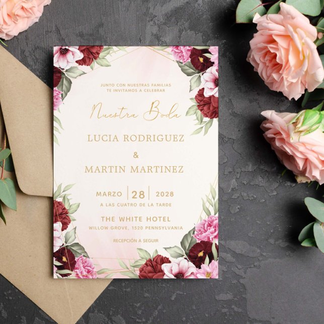 Invitación Marco dorado floral rojo Nuestra Boda (Subido por el creador)