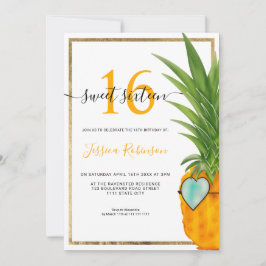 Invitación Marco dorado fresco de piña de verano Sweet 16 fot