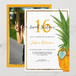 Invitación Marco dorado fresco de piña de verano Sweet 16 fot