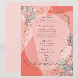 Invitación Marco Dorado Geométrico Floral Coral de Boda