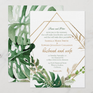 Invitación Marco Dorado Geométrico Hojas de Palma Tropical Ve