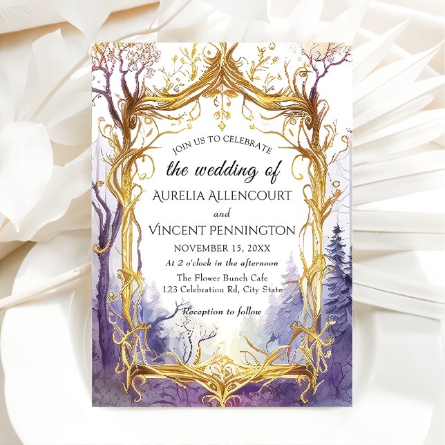 Invitación Marco dorado mágico encantado de Boda forestal (Subido por el creador)