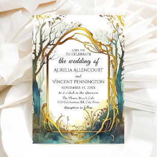 Invitación Marco dorado mágico encantado de Boda forestal