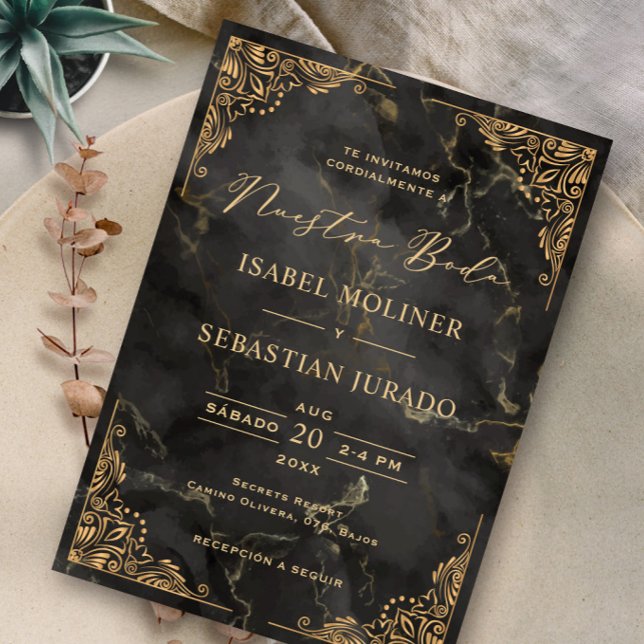 Invitación Marco dorado Marble negro Nuestra boda (Subido por el creador)