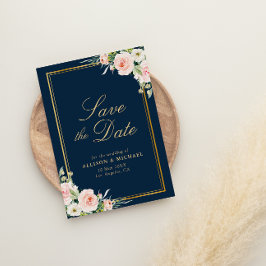 Invitación marco dorado marina rubor floral guardar la tarjet