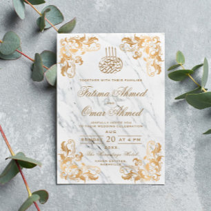 Invitación Marco dorado mármol mármol Boda musulmán islámico