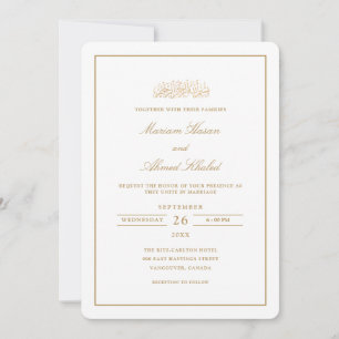 Invitación Marco Dorado Minimalista Moderno Boda Musulmana co