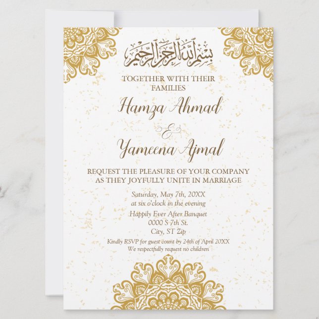 Invitación Marco dorado moderno Boda islámico musulmán (Anverso)