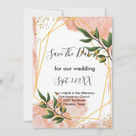 Invitación Marco dorado moderno Floral verde marfil guardar l