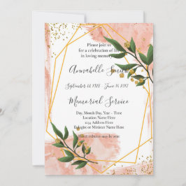 Invitación Marco dorado moderno Floral verde marfilMemoria am