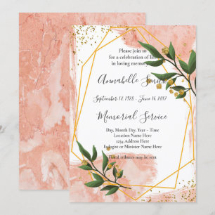 Invitación Marco dorado moderno Floral verde marfilMemoria am