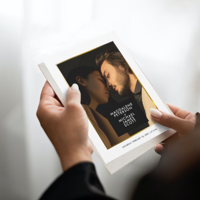 Invitación Marco dorado moderno fotográfico personal | BODA (Subido por el creador)