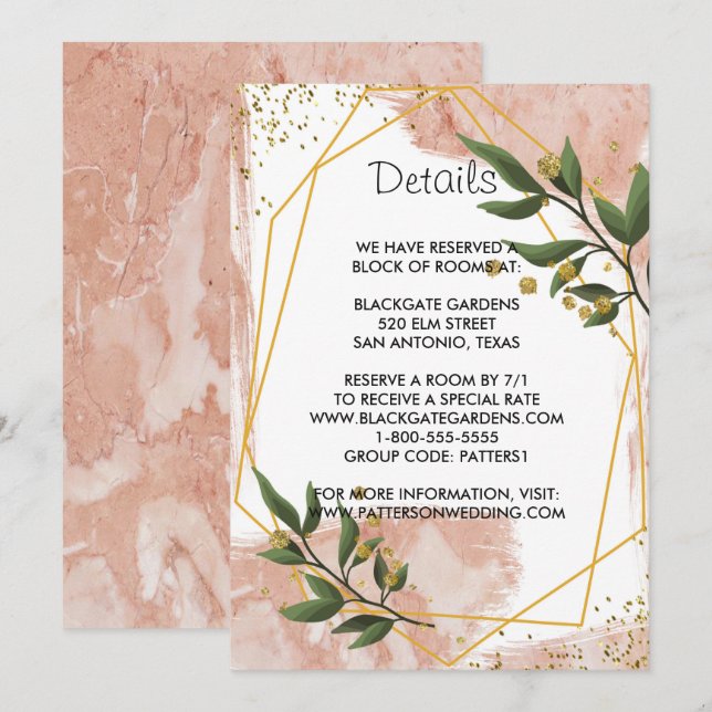 Invitación Marco dorado moderno Gabinete de flores verde marf (Anverso / Reverso)