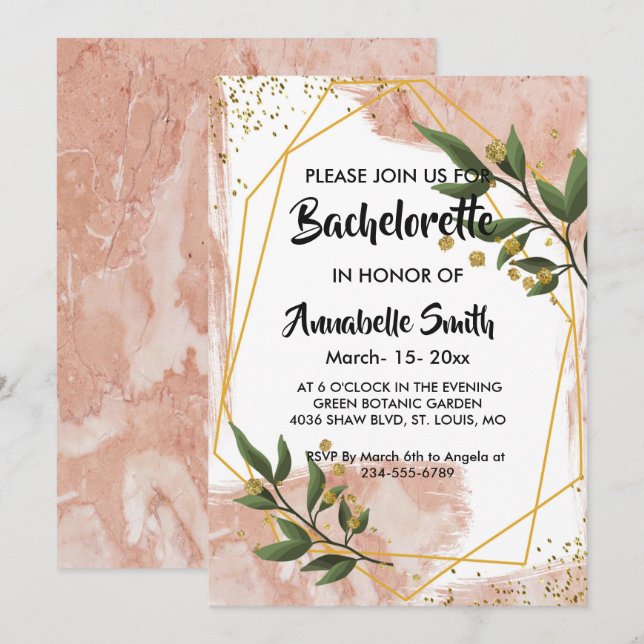 Invitación Marco dorado moderno Marfil Marfil Verde Floral so (Anverso / Reverso)