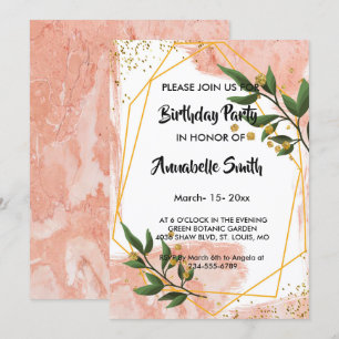 Invitación Marco dorado moderno Marfil Verde Floral Cumpleaño