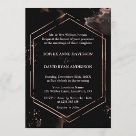 Invitación Marco dorado moderno Rosa Boda negro formal