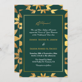 Invitación Marco dorado Organización Verde Boda musulmán islá
