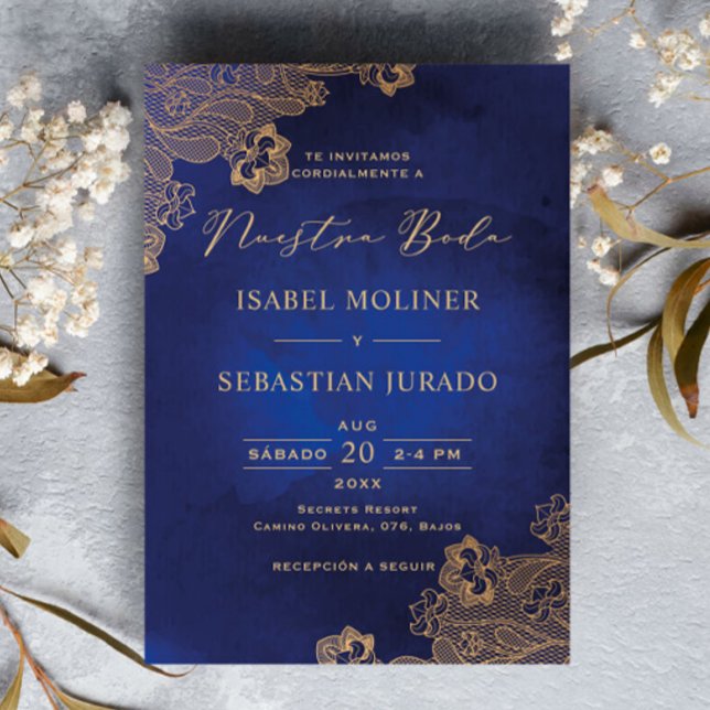 Invitación Marco dorado Ornate Blue Nuestra Boda Español (Subido por el creador)