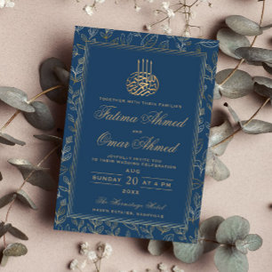 Invitación Marco dorado Ornato Azul Boda musulmán islámico