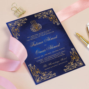 Invitación Marco dorado Ornato Azul Boda musulmán islámico