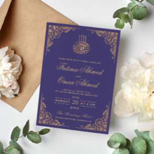 Invitación Marco dorado Ornato Morado Boda Musulmán Islámico