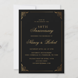 Invitación Marco dorado Ornato Negro 50 Aniversario Boda