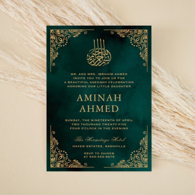Invitación Marco dorado Ornato Verde Aqiqa Aqeeqa Bebé (Subido por el creador)
