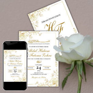 Invitación Marco dorado Rosa Papel blanco elegante Nikah mode