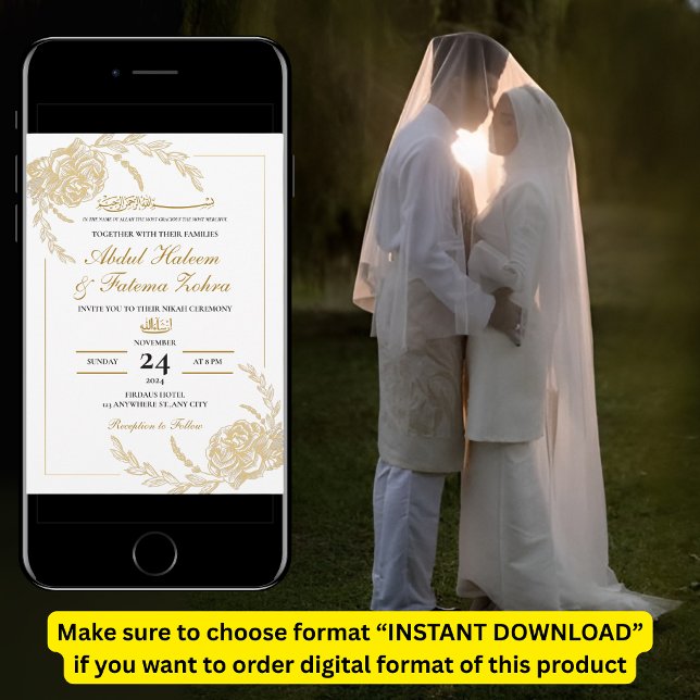 Invitación Marco dorado Rosa Papel blanco elegante Nikah mode (Subido por el creador)