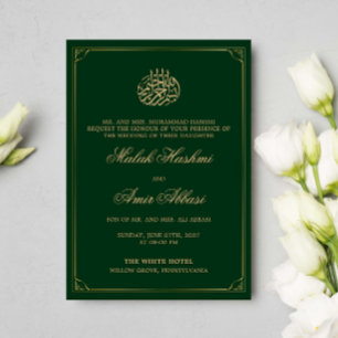 Invitación Marco dorado simple boda musulmán islámico verde
