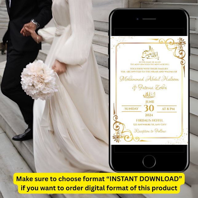 Invitación Marco dorado simple elegante moderno Nikah Walima (Subido por el creador)