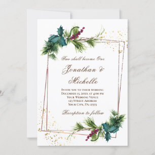 Invitación Marco dorado simple Evergreen Boda cristiano