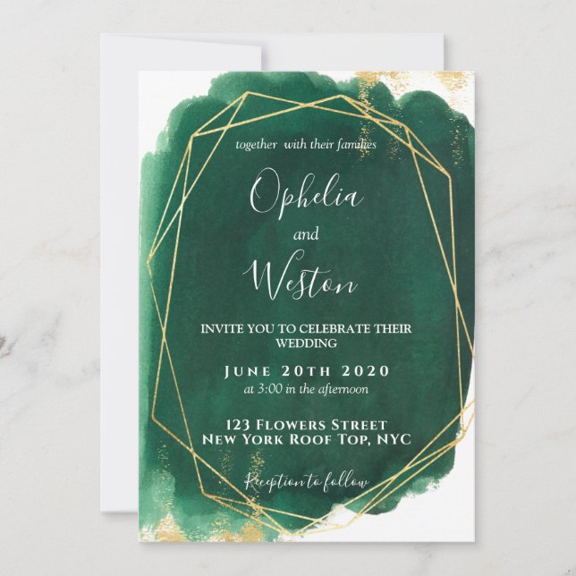 Invitación Marco dorado verde esmeralda Elegante Boda de lujo (Anverso)