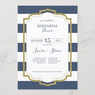 Invitación Marco dorado y bandas de la marina Encendido