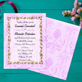 Invitación Marco dorado y matrimonio malva morado