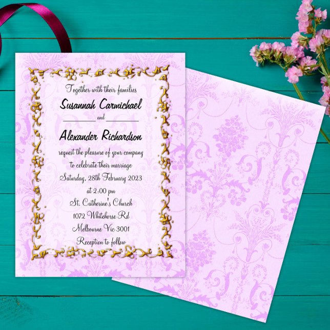 Invitación Marco dorado y matrimonio malva morado (Subido por el creador)